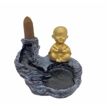 Imagem de Incensário cascata Monginho cinza com dourado 7 cm resina - Lua Místic