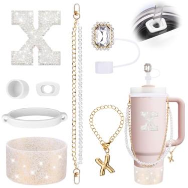 Imagem de Mity rain 8 peças de acessórios para copo branco Stanley Cup 850.5 g 1,134.0 g copo com alça - Inclui adesivo impermeável, alça de alça, topo de palha e bota, tampa à prova de derramamento, pingente