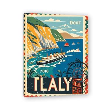 Imagem de Impressão em tela vintage de viagem marítima rústica italiana - Carimbo de papel envelhecido 80 x 104 cm