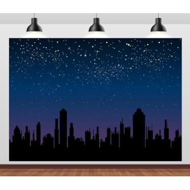 Imagem de CORFOTO Céu noturno, horizonte da cidade, pano de fundo, 6 x 3 m, estrelas estreladas, desenho animado supercidade, edifícios urbanos, paisagem urbana, fotografia de fundo para crianças, meninos
