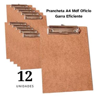 Imagem de Prancheta madeira A4 c/ 12 unid, super resistente, prendedor forte - S