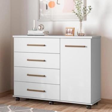 Imagem de Cômoda 4 Gavetas 1 Porta com Rodizios Flower - Demóbile, Branco