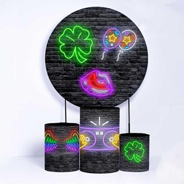 Imagem de Kit Painel de Festa Redondo de 1,50m e Trio de Cilindros Neon - Fera Print