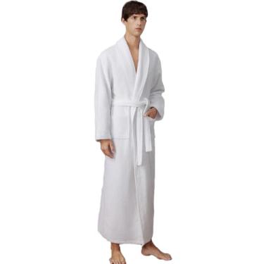 Imagem de LVTFCO Roupão de banho masculino e feminino 100% algodão felpudo grosso e longo roupão de banho altamente absorvente, branco-M