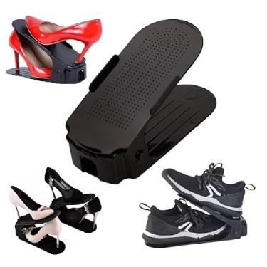 Imagem de Kit 6 Organizadores de sapato, saltos e tênis com regulagem de altura - Preto