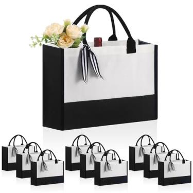Imagem de OKBA 10 bolsas clássicas de lona de patchwork preto e branco, sacola de compras em branco personalizada DIY para mulheres, mãe, de amigas, Preto e branco