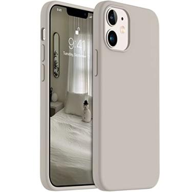 Imagem de Capa de silicone líquido AOTESIER compatível com iPhone 12 Mini 5,4 polegadas (2020), capa protetora de corpo inteiro de borracha de silicone líquida macia premium ultrafina para Apple iPhone 12 Mini (pedra)