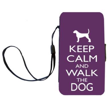Imagem de Rikki Knight Keep Calm and Walk the Dog - Capa carteira flip cor roxa com aba magnética para Samsung Galaxy S3