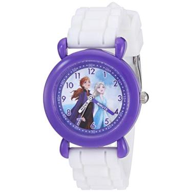 Imagem de Disney Relógio analógico de quartzo para meninas Frozen 2 com pulseira de silicone, branco, 16 (modelo: WDS000816)