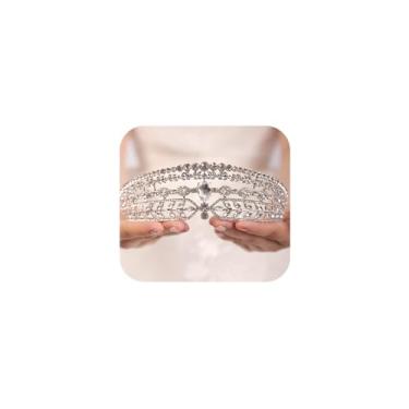 Imagem de Wekicici Tiara de casamento com coroa de princesa de cristal prata para mulheres, faixa de cabeça de strass, festa de aniversário, formatura, coroas de rainha, tiara de casamento para noivas (prata)
