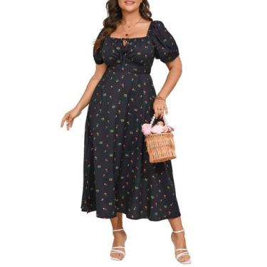 Imagem de Vestido de verão feminino plus size SCOMCHIC Black Floral