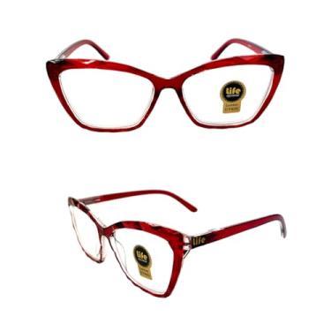 Imagem de Armação Óculos Grau Gatinho Ondulado Vermelho Transparente Para Leitura Perto (+1.75)