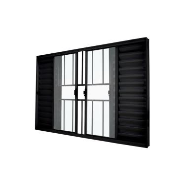 Imagem de Janela Veneziana Abertura Central Exclusiva 6 Folhas Grade Vidro Liso 100x200cm Crv Portas E Janelas