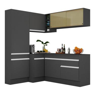 Imagem de Armário De Cozinha Completa De Canto Com Rodapé Veneza Multimóveis V2089 Preto/branco Preto/branco