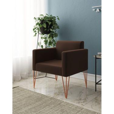 Imagem de Poltrona Decorativa Turim Pés Hairpin Cobre Tecido Suede Marrom - Cor: Marrom