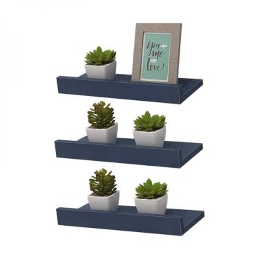 Imagem de Kit 3 Prateleiras Porta Quadros 80 X 10cm Azul Suporte