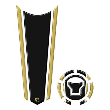 Imagem de Adesivo Faixa Gravata Tanque E Bocal Moto Resinado Variados Cor Preto Com Dourado