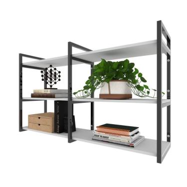 Imagem de Prateleira Industrial Moveis Escritorio Quarto Estante Infantil Plantas Branco Ferro E Madeira