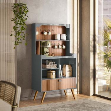 Imagem de Armário Bancada Cantinho Do Café Cinza Perolizado/Tauari Ripado 1 Porta