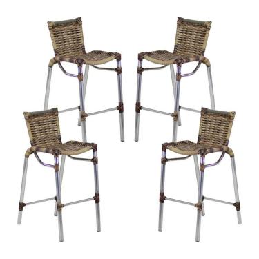Imagem de 4 Banquetas Empilháveis Alumínio Alta Para Cozinha Edícula Balcão E Bar Capuccino