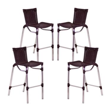 Imagem de 4 Banquetas Em Alumínio Fortaleza Alta Com Encosto Para Cozinha Edícula E Balcão Tabaco