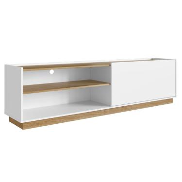 Imagem de Rack Pesaro Branco Com Porta Basculante E Pés Marrom