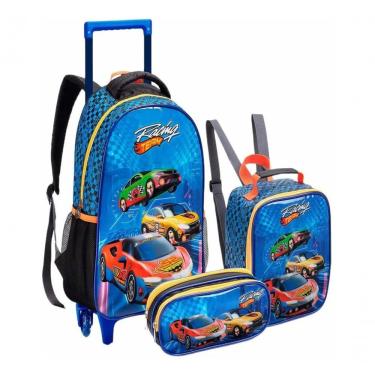 Imagem de Kit Mochila Rodinha Lancheira Estojo Infantil Carro Team Hot Seanite
