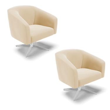 Imagem de Cadeira Sala De Jantar Giratória Base Cromada Kit 2 Stella Suede D03 - D'rossi Cor Bege