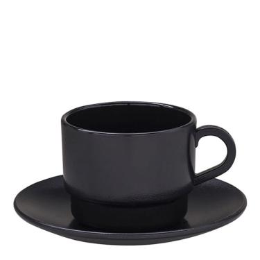 Imagem de Xícara Elegance Para Chá Com Pires 250ml Preta Em Policarbonato Linha Profissional Cook Vem