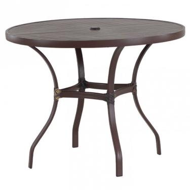 Imagem de Mesa Roma Com Tampo Ripado 80cm Alumínio - Varanda Cozinha Marrom