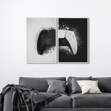 Imagem de Quadro Decorativo Controle De Vídeo Game Com 2 Telas De Parede Para Sala Quarto Escritório 60cm X 90 Branco