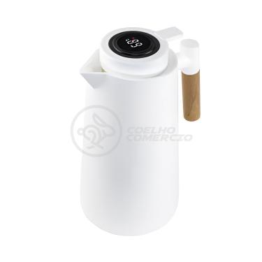 Imagem de Garrafa Térmica De 1l Branco Com Display Led E Cabo De Madeira Quente E Fria