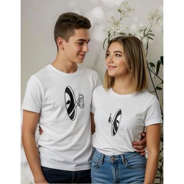 Imagem de T-shirt Para Casal Aliens E Cerveja, Básica 100% Algodão - Lobo Sete, 