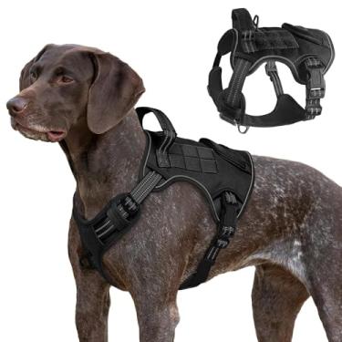 Imagem de Peitoral tático para cães grandes, colete de serviço militar resistente com alça de controle e 4 adesivos, peitoral ajustável refletivo macio acolchoado para treinamento, caminhada, caminhada (preto