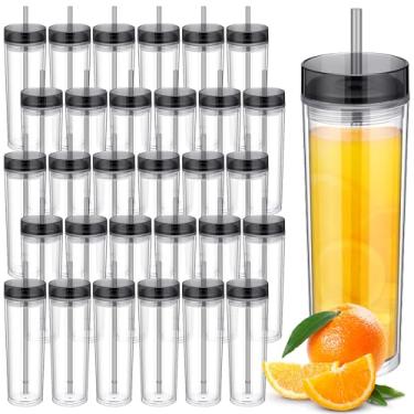 Imagem de Hoolerry 30 peças de copos de acrílico skinny de 473 ml, copos de acrílico com tampas e canudos, copo de plástico de parede dupla, copo skinny de plástico, para festa de bebida, presente de