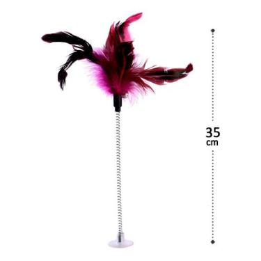 Imagem de Varinha Gato Mola Penas Ventosa Brinquedo Pet 35cm Colorida - Evovlere