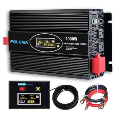 Imagem de FOLKMA Inversor De Energia 2000 W, Onda Senoidal Pura, 12 Vcc Para 110 Vca Sistema Solar Off-Grid Veículos Rv Residenciais Com Porta Conexão Fixa E Controle Remoto