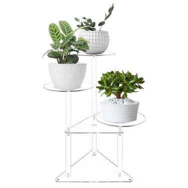 Imagem de Cutora Suporte De Acrílico Para Plantas, 3 Níveis, Transparente Flores, Prateleira Interna, Externa Plantas Em Camadas, Prateleiras Modernas Sala Estar, Jardim, Pátio, Varanda, Janela (Redondo)