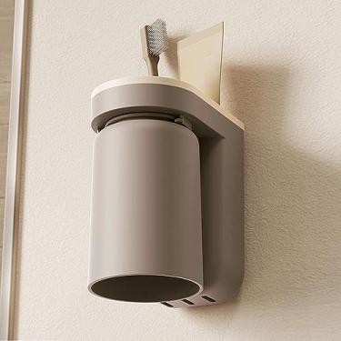 Imagem de Armazenamento Conveniente, Instalação Sem Soco, Porta-escova de Dentes de Parede Multifuncional Com Copo, Material ABS para Organização do Banheiro, Drenagem Fácil (Caramelo Brown)