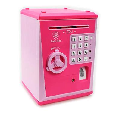 Imagem de LIKE Cofre De Brinquedo, Cofrinho Eletrônico Para Caixa Eletrônico, Fechadura Com Leitor Impressão Digital Guardar Moedas, Ótimo Presente Crianças (Rosa/Rosa)