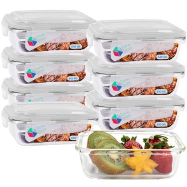 Imagem de Pote de Vidro Hermético 640ml com Tampa Kit 8 Unidades Livre de BPA Refeições Marmitas e Armazenamento