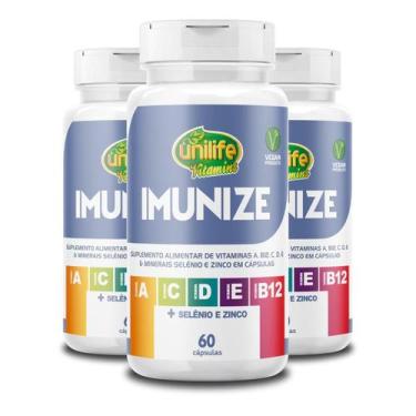 Imagem de Kit 3 Imunize Vitaminas A, C, D, E, B12 Unilife 60 Caps