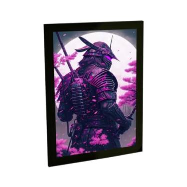 Imagem de Quadro Decorativo Samurai Costas Flores Cerejeira Ilustração Decoração Poster Quarto Sala