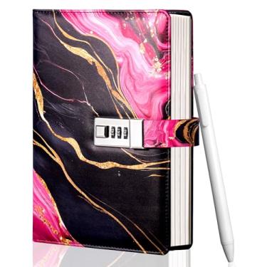 Imagem de CAGIE Diário com cadeado para meninas, kit de diário pautado recarregável com senha A5, diário bloqueado, presentes de aniversário de Natal para meninas de 6, 7, 8, 9, 10, 11, 12, 13, 14 anos, para