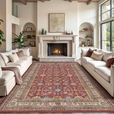 Imagem de Rugland Tapete de área 23 x 30 cm – Tapete lavável resistente a manchas, tapetes antiderrapantes para sala de estar, tapetes de área tribal persa Boho (TPR10-Borgonha, 2,7 x 3,6 m)