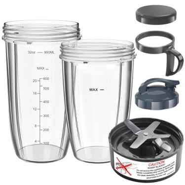 Imagem de Conjunto de reposição de copos e lâminas para liquidificador Nutribullet, copos Nutribullet de 946 ml e 680 g com tampa para viagem e anel labial, copos de substituição para liquidificadores Nutri