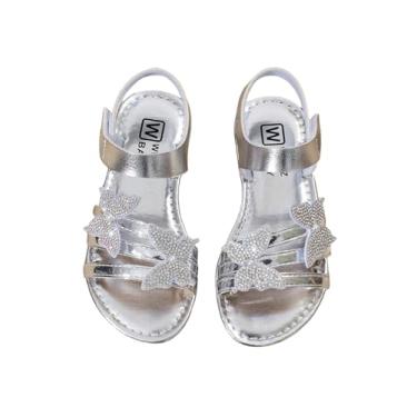 Imagem de GORGLITTER Sandálias femininas de borboleta com tira no tornozelo e tira no tornozelo para férias na praia, Prata, 13.5 Big Kid