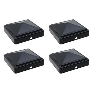 Imagem de Tsnamay 4 peças pretas 8 x 8 cm capa de pirâmide de ferro galvanizado com parafusos de montagem tampa superior de poste de metal para postes de madeira de cerca