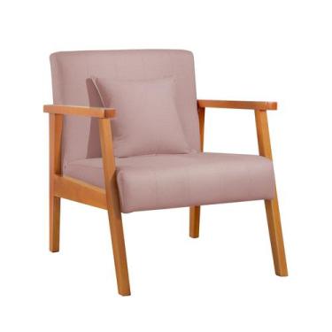 Imagem de Poltrona 01 Lugar Com Almofada Braço Madeira Milena - Due Decor, Linho