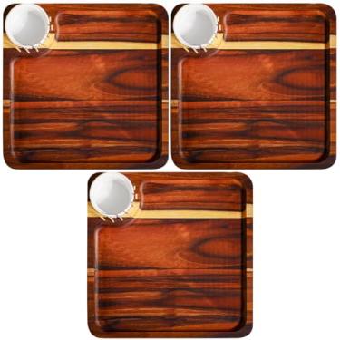 Imagem de Kit 3 Gamelas Petisqueira de Madeira Nobre Marítima Teca com Ramekim de Polietileno Não Quebra Tabua Frios Queijos Petiscos Quadrada